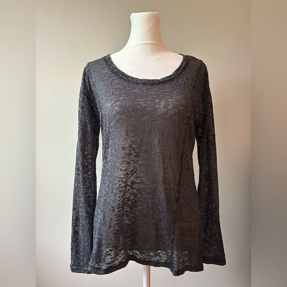 Calvin Klein Performance Women’s Gray Long Sleeve Cheetah Sheer Top Size Small